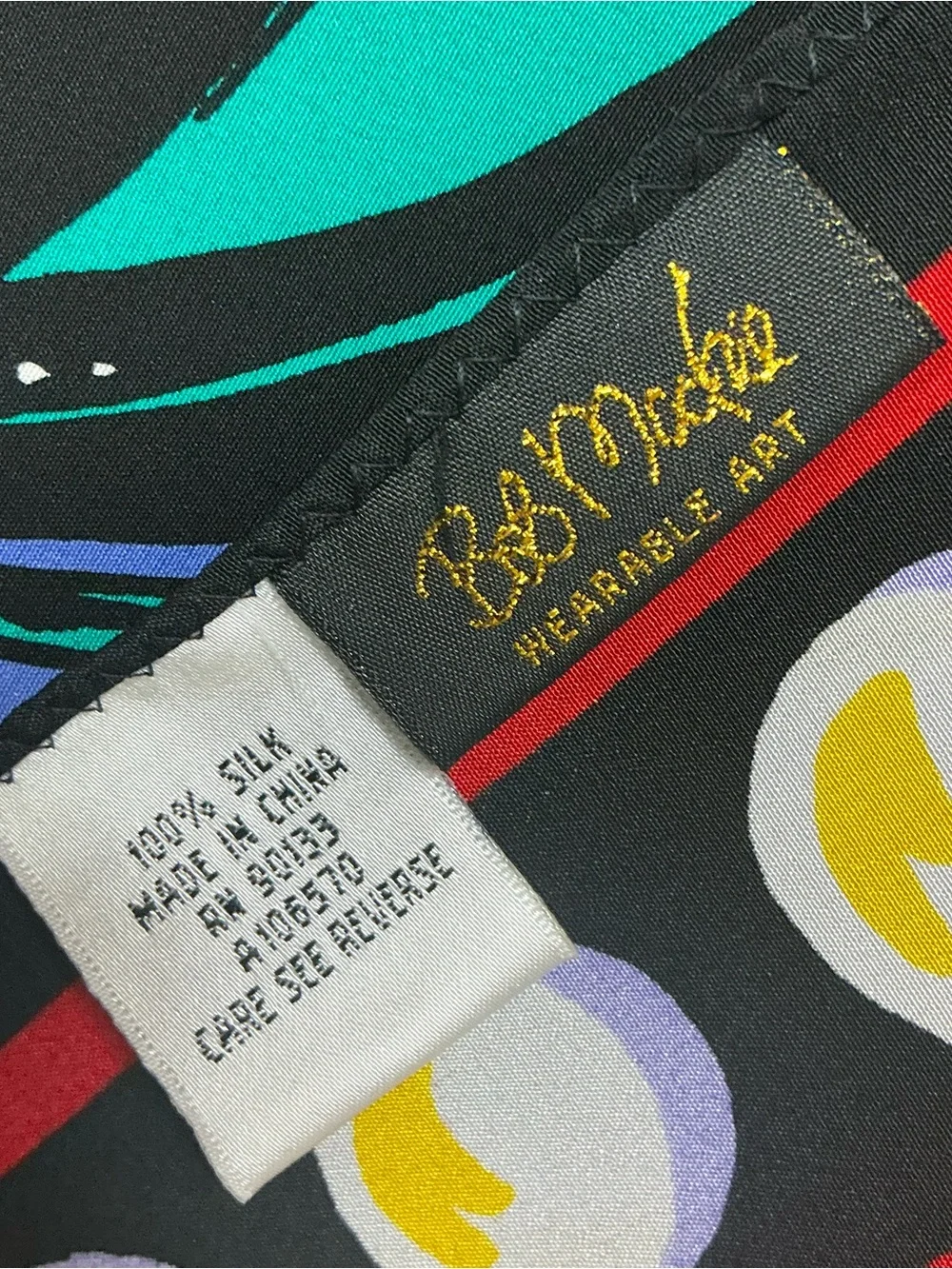 Vintage Bob Mackie 100% silk Broadway Melody reversible graphic scarf 39 x 39